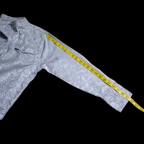 Bill Bass Brocade Blue Buttoned Long Sleeve Cotton Blend Jacket Women Size Large - Picture 15 of 16